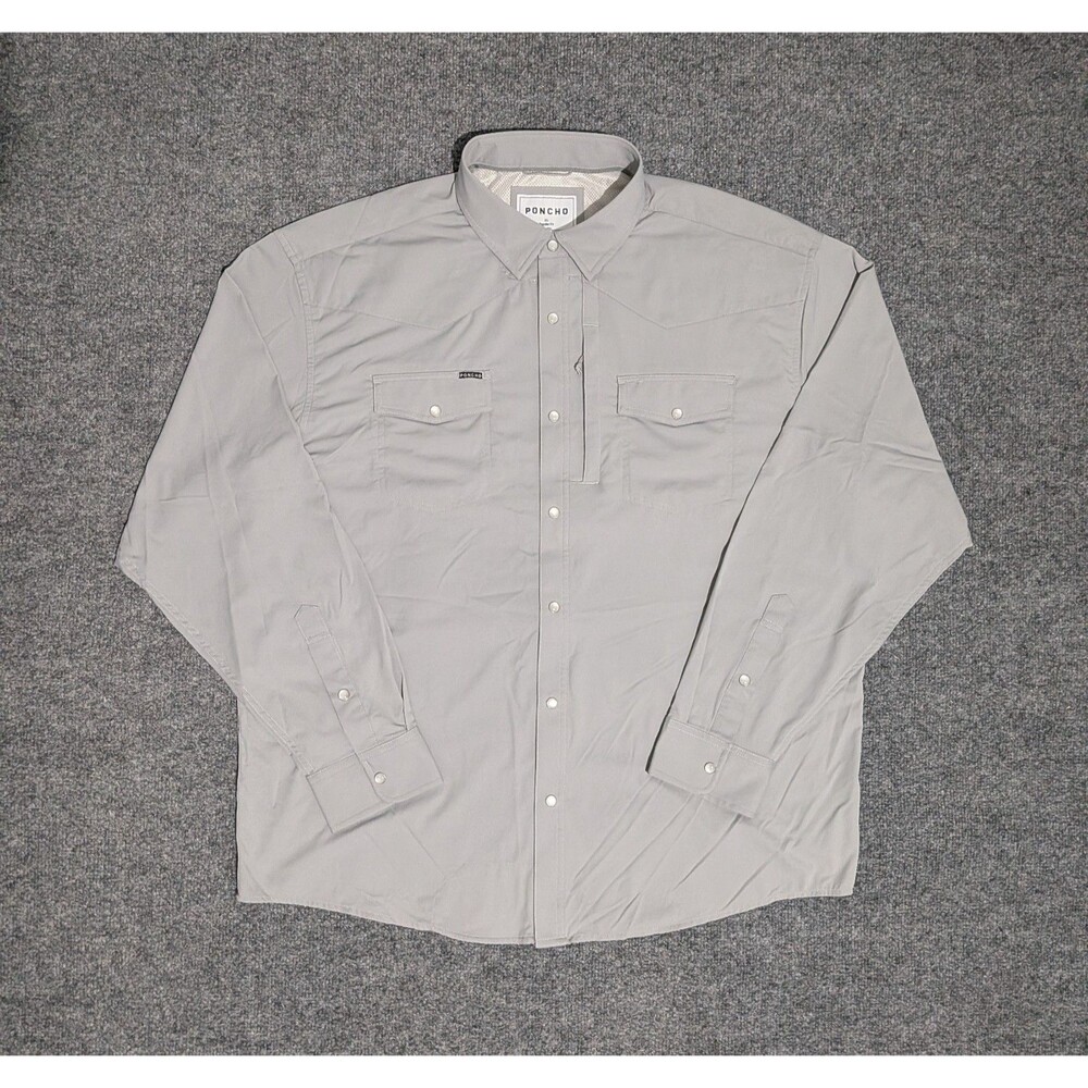 Poncho Shirt Mens XL Regular Fit Long Sleeve Pearl Snap Gray